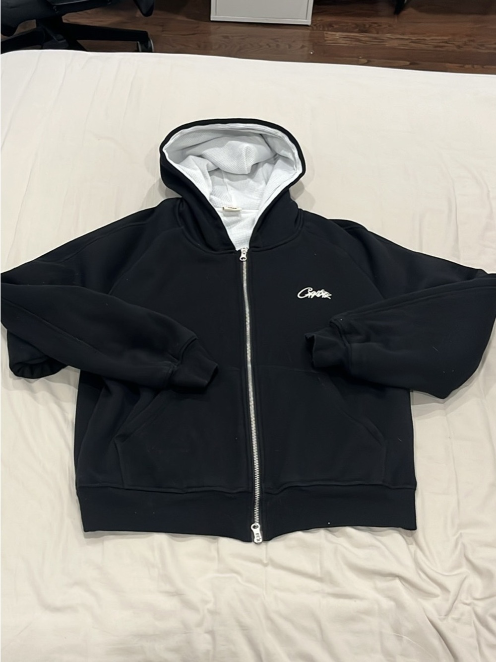 C.P. Company Black Zip-Up Hoodie with White Lining